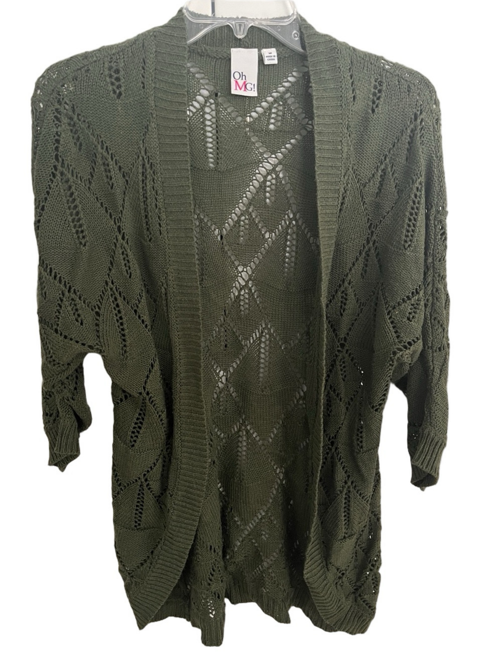 🏷 Oh MG! Olive Green Long Crochet Cardigan